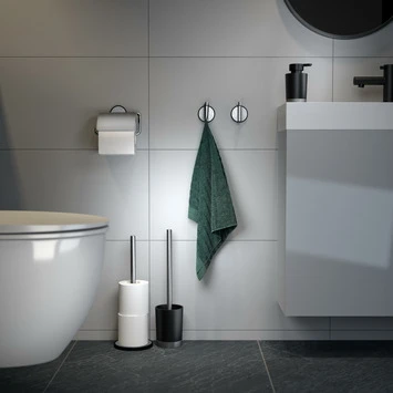 Tiger Tune Toiletborstelhouder Geborsteld RVS/mat Zwart Met Kunststof Voetjes Voor Grondbescherming - Afbeelding 2