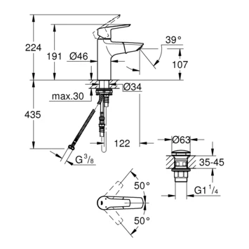Grohe Wastafelkraan Start M-size Uittrekbaar QuickFix Chroom - Afbeelding 8