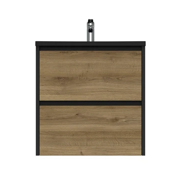 Tiger Reverse Meubelset Met 2 Lades 60 Cm Chalet Eik / Mat Zwart Inclusief Quadro Wastafel Mat Zwart - Afbeelding 2