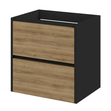 Tiger Reverse Meubelset Met 2 Lades 60 Cm Chalet Eik / Mat Zwart Inclusief Quadro Wastafel Mat Zwart - Afbeelding 3