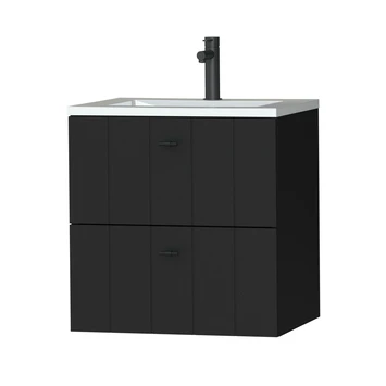 Tiger Maryport Badkamermeubelset 60 Cm Mat Zwart Met Wit Glanzende Polybeton Wastafel En Matzwarte Grepen