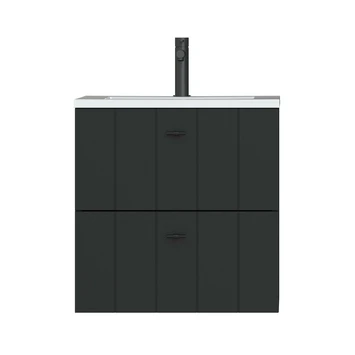 Tiger Maryport Badkamermeubelset 60 Cm Mat Zwart Met Wit Glanzende Polybeton Wastafel En Matzwarte Grepen - Afbeelding 3