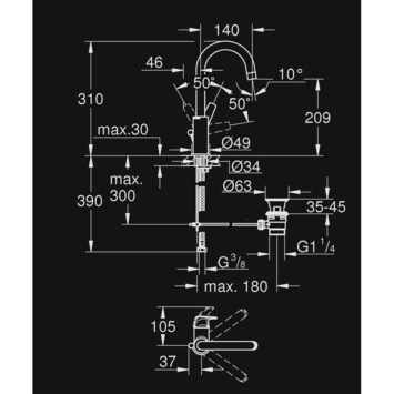 GROHE Wastafelkraan Start Flow L-size Met Hendel En Waste Chroom - Afbeelding 4