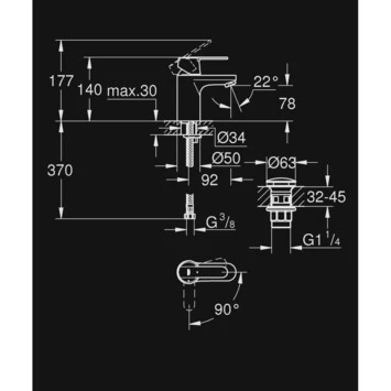 GROHE Wastafelkraan Get S-size Met Hendel En Afvoerplug Chroom - Afbeelding 3
