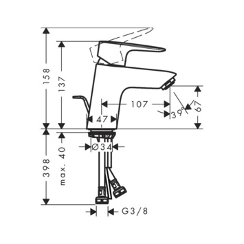 Hansgrohe Wastafelkraan Mysport M 1-greeps Met Waste - Afbeelding 2