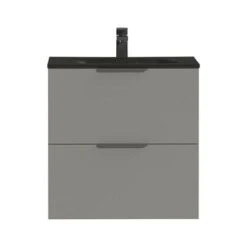 Tiger Badkamermeubel Studio 60 Cm Mat Grijs Met Polybeton Wastafel Mat Zwart En Profielgrepen