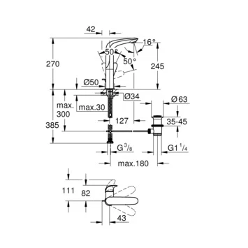 Grohe Wastafelkraan Wave New L Met Hendel En Waste Chroom - Afbeelding 2