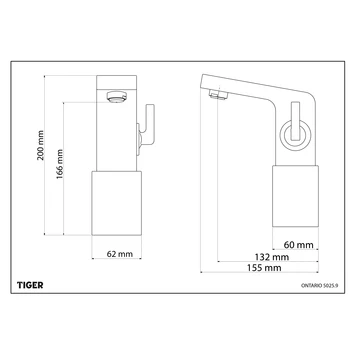 Tiger Wastafelkraan Ontario L Met Hendel Chroom - Afbeelding 2