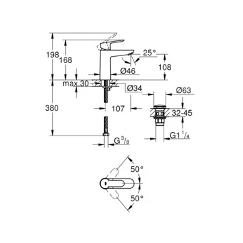 Grohe Wastafelkraan Start Edge M Met Hendel Chroom - Afbeelding 2