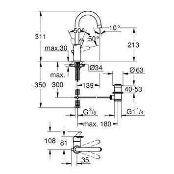 Grohe Wastafelkraan Start Met U-uitloop En Hendel En Waste Chroom - Afbeelding 2