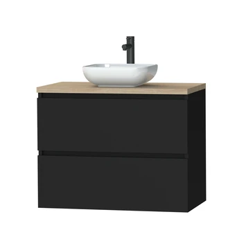 Tiger Karlo Badkamermeubel 80cm Mat Zwart Met Eiken Wasblad En Keramische Waskom