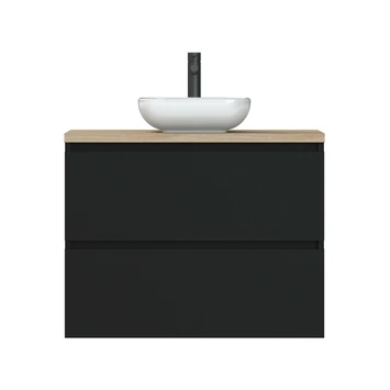 Tiger Karlo Badkamermeubel 80cm Mat Zwart Met Eiken Wasblad En Keramische Waskom - Afbeelding 5