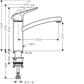 Hansgrohe Keukenkraan MySport M Met Hendel Chroom - Afbeelding 4