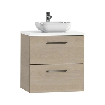 Tiger Badkamermeubel Studio 60 Cm Naturel Eik Met Keramische Waskom Hoogglans Wit En Ronde Grepen - Afbeelding 2