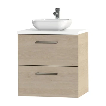 Tiger Badkamermeubel Studio 60 Cm Naturel Eik Met Keramische Waskom Hoogglans Wit En Ronde Grepen - Afbeelding 3