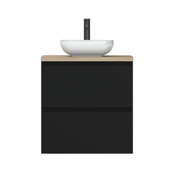 Tiger Karlo Badkamermeubel 60cm Mat Zwart Met Eiken Wasblad En Keramische Waskom - Afbeelding 5