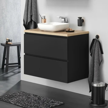 Tiger Karlo Badkamermeubel 60cm Mat Zwart Met Eiken Wasblad En Keramische Waskom - Afbeelding 11