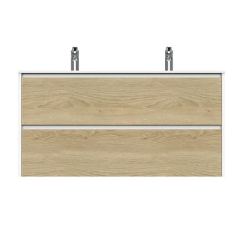 Tiger Reverse Meubelset 120 Cm Met 2 Lades Naturel Eik / Mat Wit Inclusief Oval Wastafel Dubbel Hoogglans Wit - Afbeelding 3