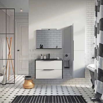 Atlantic Badmeubelset Aria met Spiegel En Zwarte Wastafel 60cm Mat Wit - Afbeelding 2