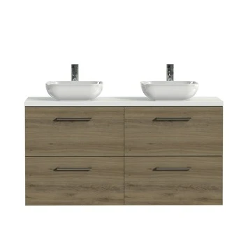 Tiger Badkamermeubel Studio 120cm Chalet Eik/witte Waskom Met Ronde Greep