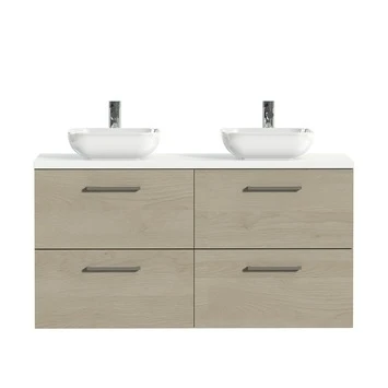 Tiger Badkamermeubel Studio 120cm Naturel Eik/witte Waskom Met Vierkante Greep