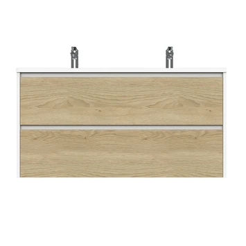 Tiger Reverse Meubelset 120 Cm Met 2 Lades Naturel Eik / Mat Wit Inclusief Quadro Wastafel Dubbel Hoogglans Wit - Afbeelding 3