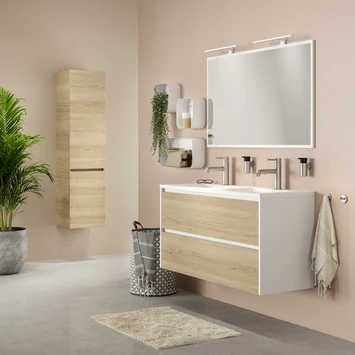 Tiger Reverse Meubelset 120 Cm Met 2 Lades Naturel Eik / Mat Wit Inclusief Quadro Wastafel Dubbel Hoogglans Wit - Afbeelding 8