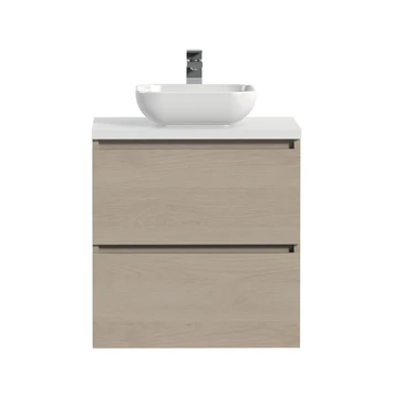 Tiger Karlo Badkamermeubelset 60 Cm Naturel Eik Met Wit Houten Wasblad En Glanzend Witte Keramische Waskom - Afbeelding 2