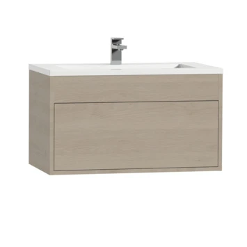 Tiger Helsinki Badkamermeubel 80 Cm Naturel Eiken Met Wastafel Polybeton Hoogglans Wit