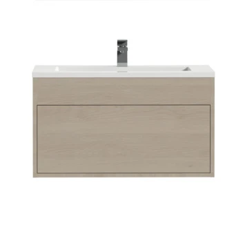 Tiger Helsinki Badkamermeubel 80 Cm Naturel Eiken Met Wastafel Polybeton Hoogglans Wit - Afbeelding 2