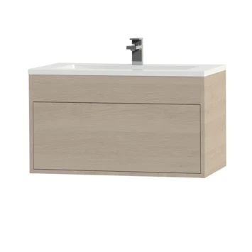 Tiger Helsinki Badkamermeubel 80 Cm Naturel Eiken Met Wastafel Polybeton Hoogglans Wit - Afbeelding 3