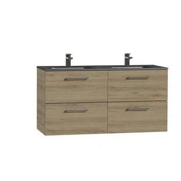 Tiger Badkamermeubel Studio 120cm Chalet Eik/matzwart Met Ronde RVS Greep 3 Tiger Badkamermeubel Studio 120cm Chalet Eik/matzwart Met Ronde RVS Greep