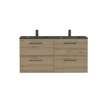 Tiger Badkamermeubel Studio 120cm Chalet Eik/matzwart Met Ronde RVS Greep 4 Tiger Badkamermeubel Studio 120cm Chalet Eik/matzwart Met Ronde RVS Greep - Afbeelding 2