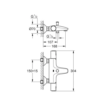 Grohe Thermostatische Badkraan Precision Start Chroom 15 Cm - Afbeelding 2