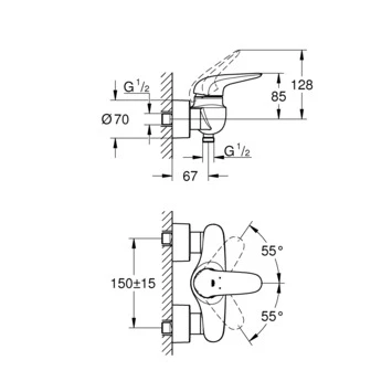 GROHE Douchekraan Wave Met Hendel Chroom 15 Cm - Afbeelding 2
