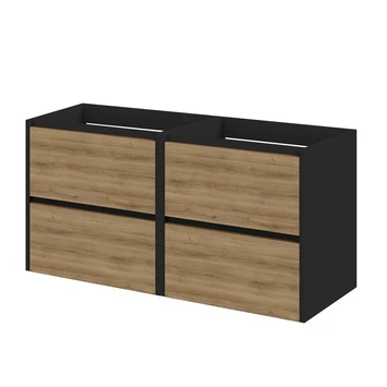 Tiger Reverse Meubelset 2x60 Cm Met 4 Lades Chalet Eik / Mat Zwart Inclusief 2 Oval Wastafels Mat Zwart - Afbeelding 3