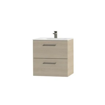 Tiger Studio Badkamermeubel 60 Cm Naturel Eiken Met Wastafel Polybeton Mat Wit Greep Rvs Afgerond - Afbeelding 3