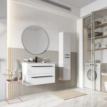 Atlantic Badmeubelset Stella Met spiegel En Witte wastafel 60cm Mat Wit - Afbeelding 2