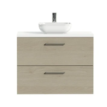 Tiger Badkamermeubel Studio 80cm Naturel Eik/witte Waskom Met Vierkante Greep