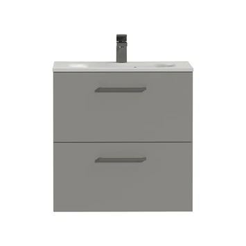 Tiger Badkamermeubel Studio 60 Cm Mat Grijs Met Polybeton Wastafel Mat Wit En Vierkante Grepen