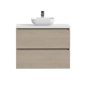 Tiger Karlo Badkamermeubelset 80 Cm Naturel Eik Met Wit Houten Wasblad En Glanzend Witte Keramische Waskom - Afbeelding 2