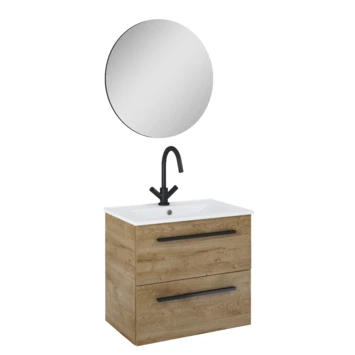 Atlantic Badmeubelset Stella Met Spiegel En Witte wastafel 60cm Canela Eiken