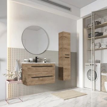 Atlantic Badmeubelset Stella Met Spiegel En Witte wastafel 60cm Canela Eiken - Afbeelding 2