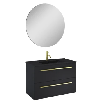 Atlantic Badmeubelset Stella Met spiegel En Zwarte Wastafel 80cm Mat Zwart