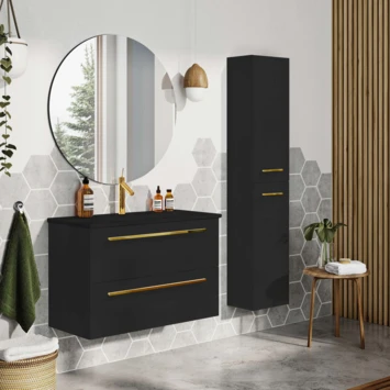 Atlantic Badmeubelset Stella Met spiegel En Zwarte Wastafel 80cm Mat Zwart - Afbeelding 2