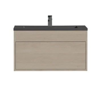 Tiger Helsinki Badkamermeubel 80 Cm Naturel Eiken Met Wastafel Polybeton Zwart - Afbeelding 2