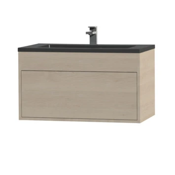 Tiger Helsinki Badkamermeubel 80 Cm Naturel Eiken Met Wastafel Polybeton Zwart - Afbeelding 3