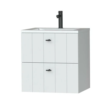 Tiger Maryport Badkamermeubelset 60 Cm Mat Wit Met Wit Glanzende Polybeton Wastafel En Matzwarte Grepen