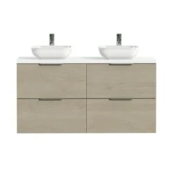 Tiger Badkamermeubel Studio 120cm Naturel Eik/witte Waskom Met Profielgreep