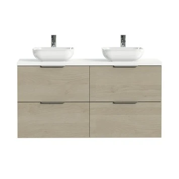 Tiger Badkamermeubel Studio 120cm Naturel Eik/witte Waskom Met Profielgreep